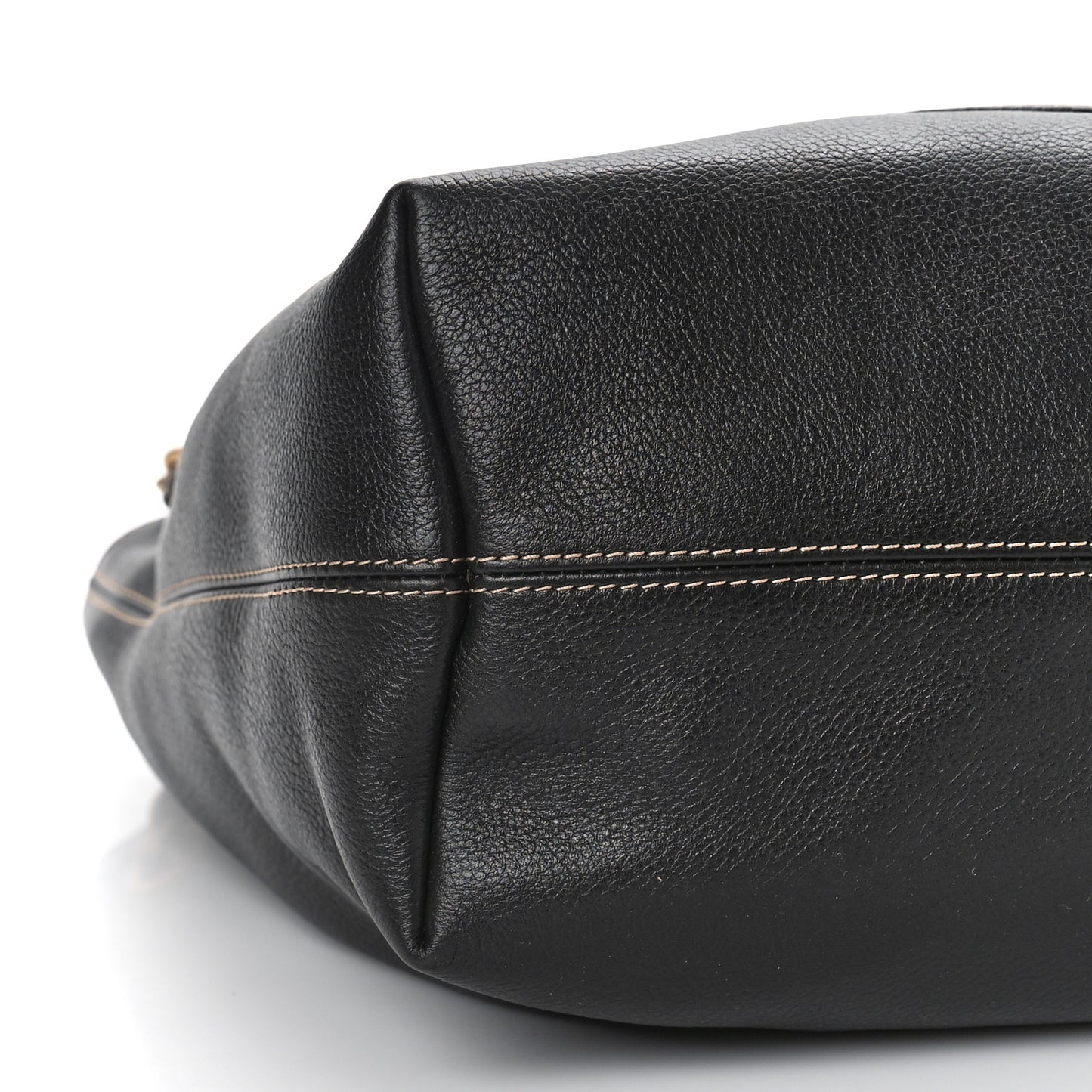 Grained Calfskin CC Drawstring Bucket Bag Black