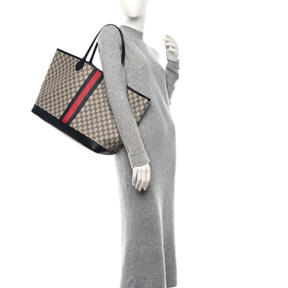 Gucci GG Supreme Monogram Textured Dollar Calfskin Web Large Ophidia Tote Beige Blue 2 of 10