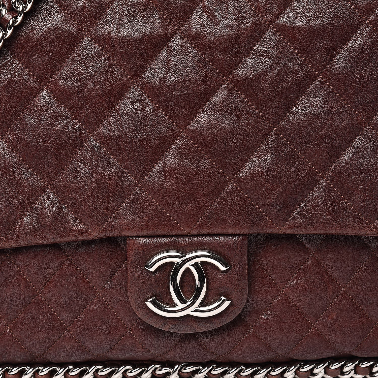 Chanel Crumpled Lambskin Quilted Maxi Chain Around Flap Dark Brown 8 of 17