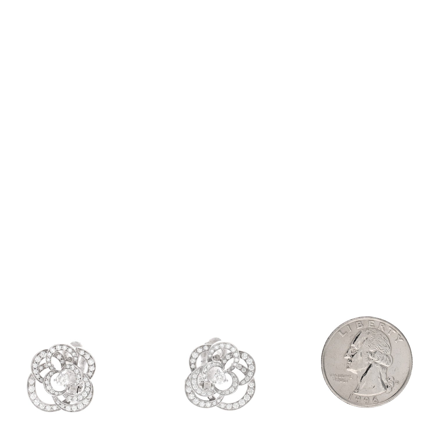 Chanel 18K White Gold Diamond Fil De Camelia Earrings 2 of 5
