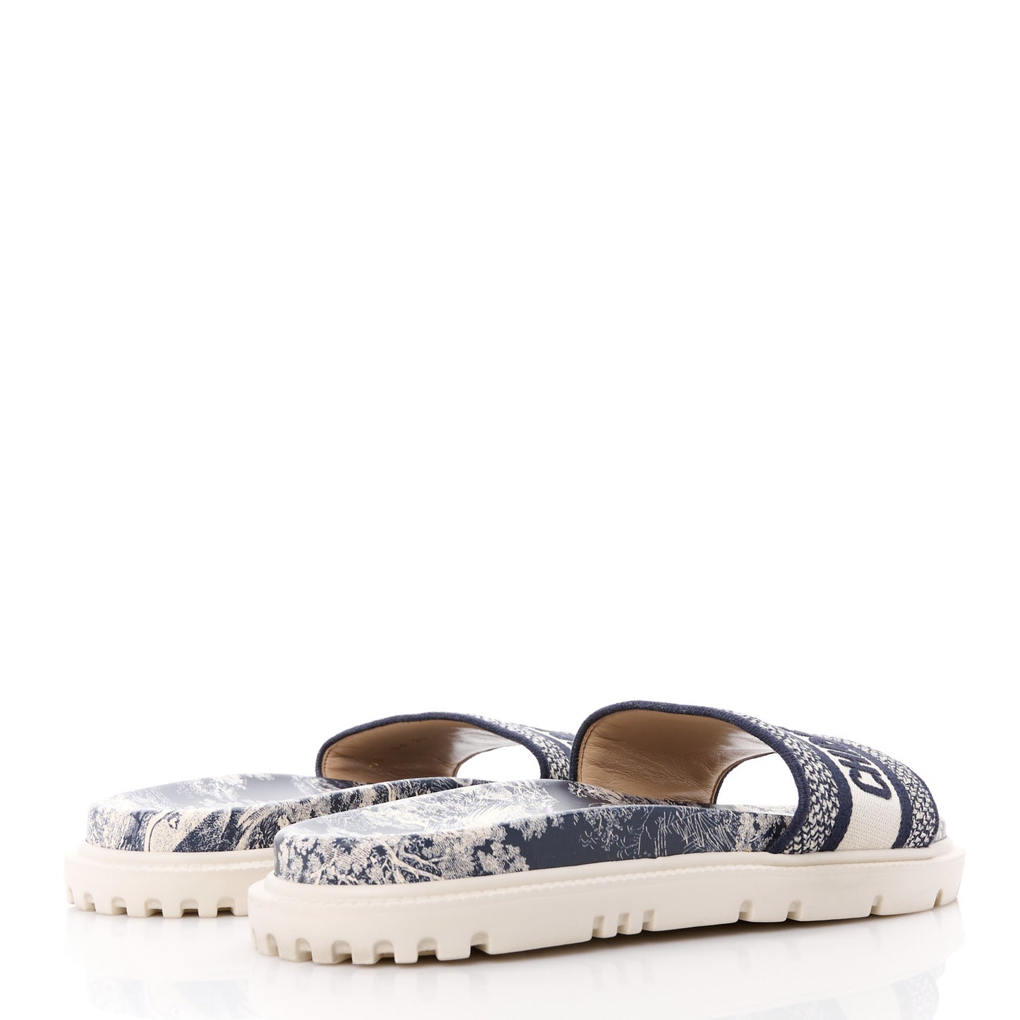 Canvas Toile de Jouy Embroidered Dway 10mm Slide Sandals 40 Deep Blue