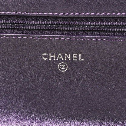 Chanel Iridescent Lambskin Quilted Wallet On Chain WOC Dark Purple 6 of 10