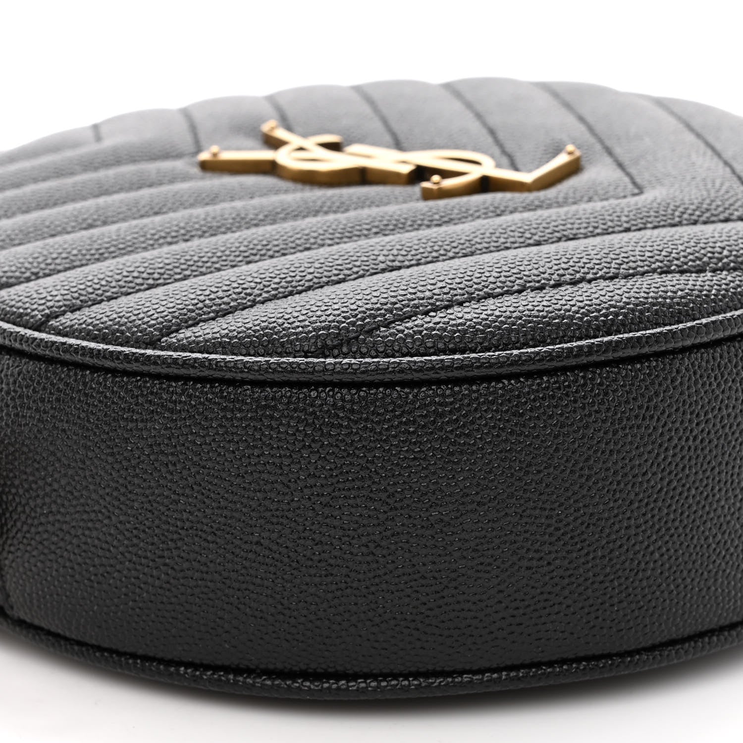 Saint Laurent Grain De Poudre Matelasse Chevron Quilted Round Vinyle Camera Bag Black 7 of 8