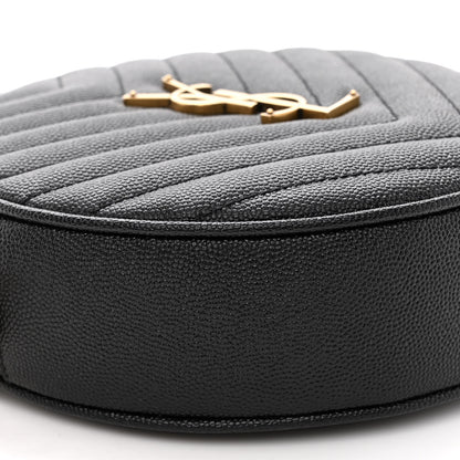 Saint Laurent Grain De Poudre Matelasse Chevron Quilted Round Vinyle Camera Bag Black 7 of 8