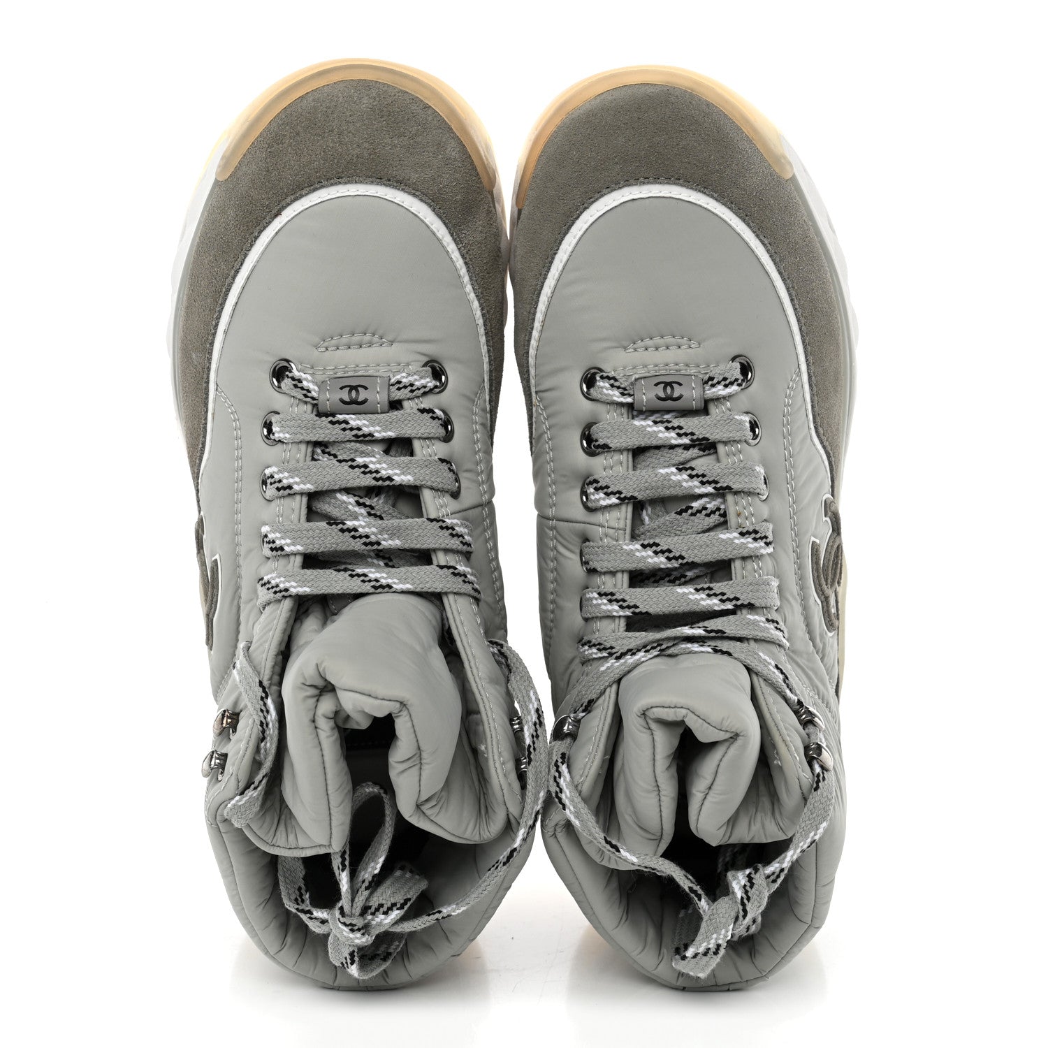 Chanel Fabric Calfskin Suede Womens CC Sneakers 38 Grey 5 of 10