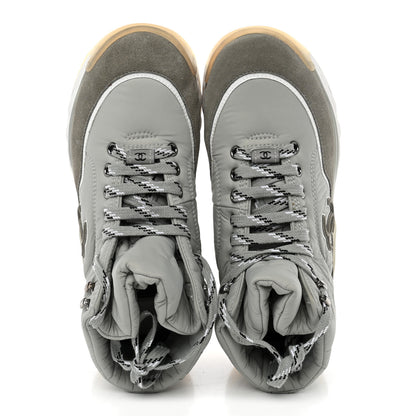 Chanel Fabric Calfskin Suede Womens CC Sneakers 38 Grey 5 of 10
