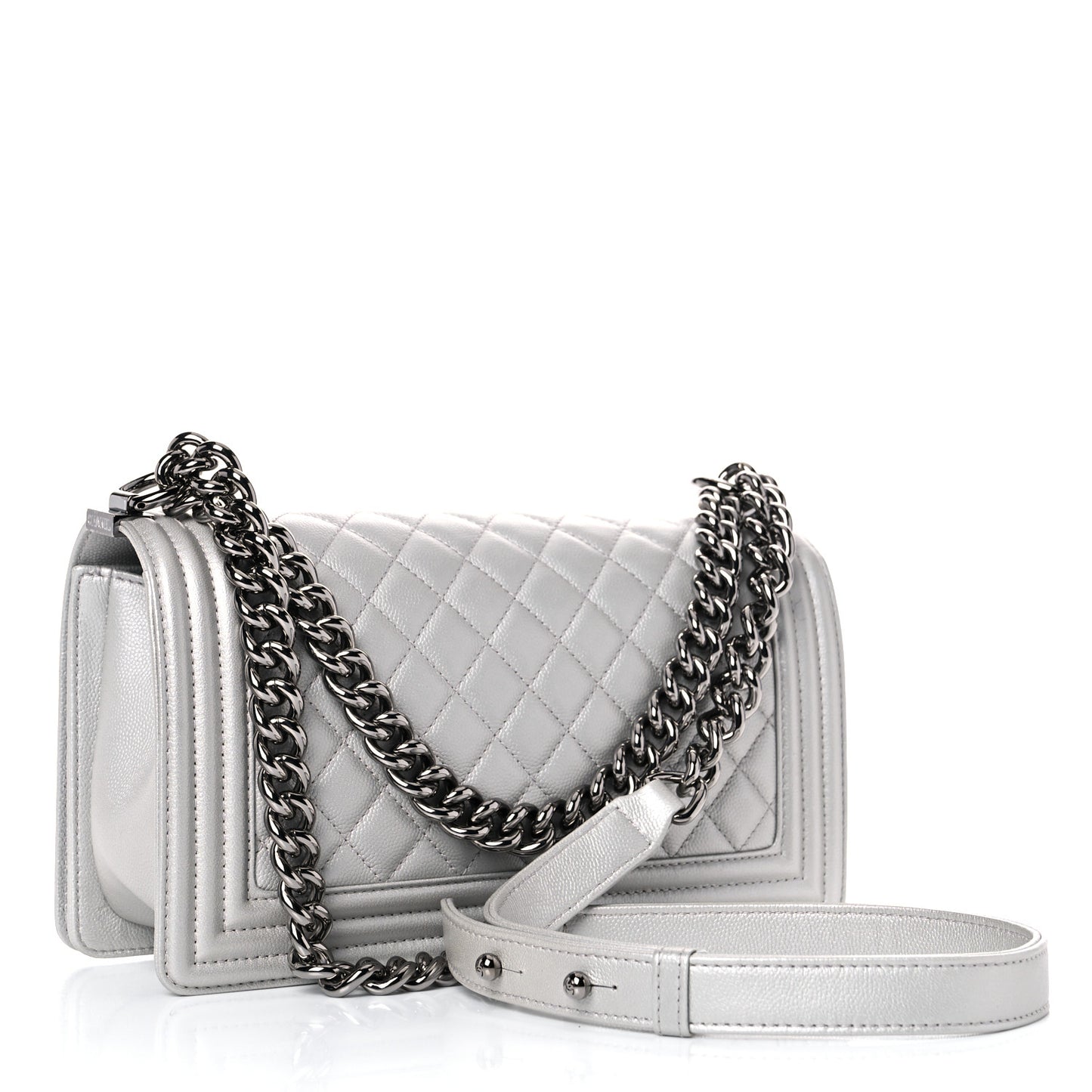 Metallic Caviar Quilted Medium Boy Flap Silver