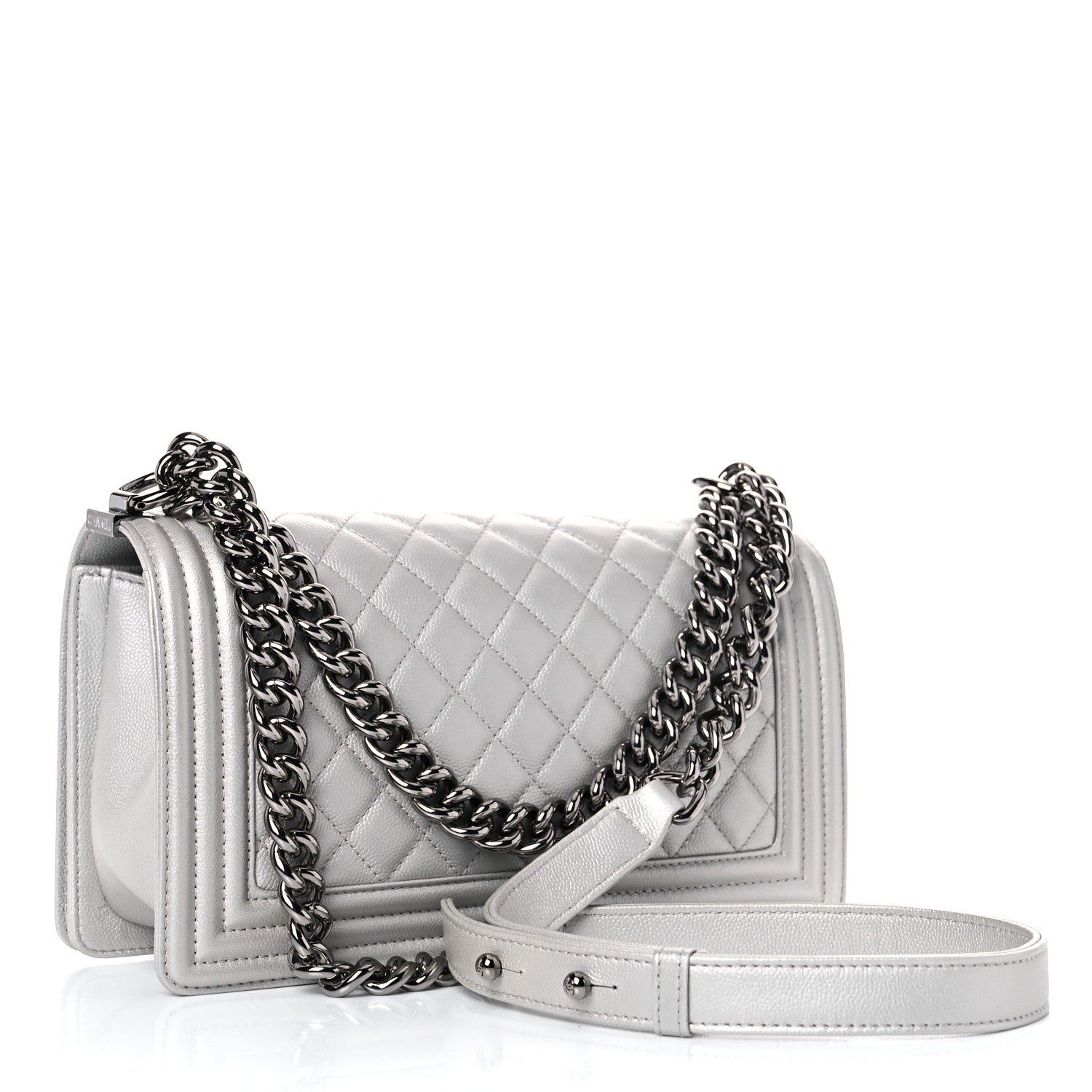 Chanel Metallic Caviar Quilted Medium Boy Flap Silver 3 of 9