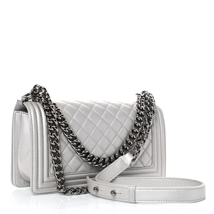 Chanel Metallic Caviar Quilted Medium Boy Flap Silver 3 of 9