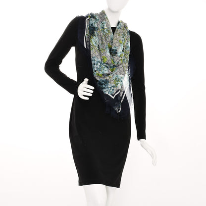 Gucci Modal Silk Monogram New Bloom GG Square Scarf Midnight Blue Sky Blue 8 of 8