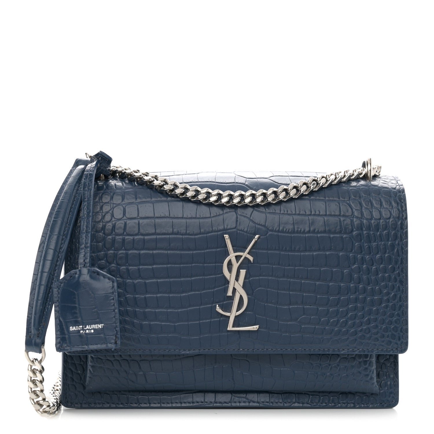 Saint Laurent Calfskin Crocodile Embossed Medium Monogram Sunset Navy 1 of 12