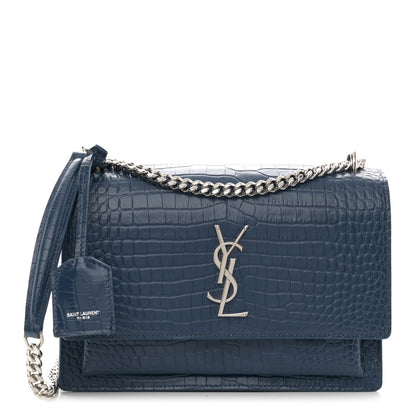 Saint Laurent Calfskin Crocodile Embossed Medium Monogram Sunset Navy 1 of 12