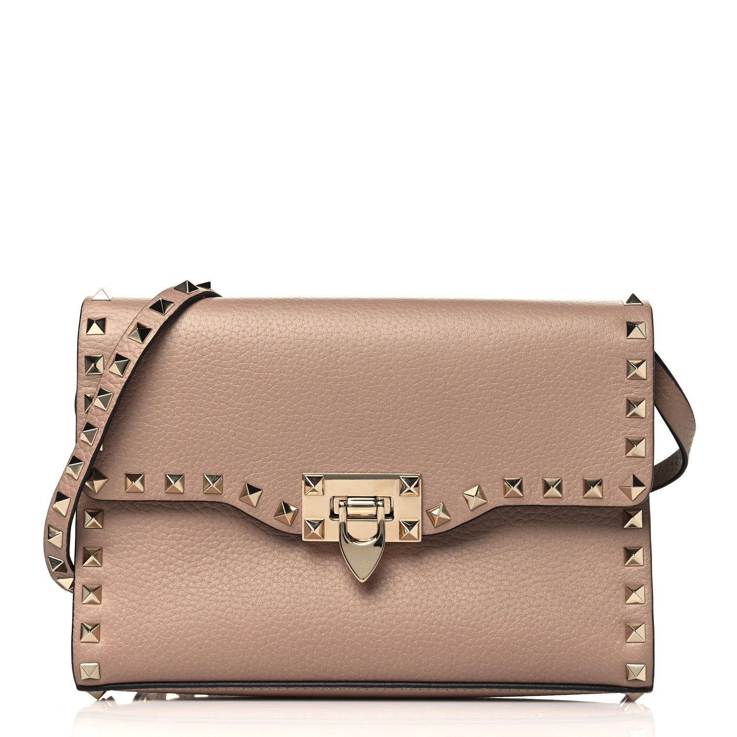 Valentino Garavani Pebbled Calfskin Medium Rockstud Flip Lock Crossbody Bag Poudre 1 of 8