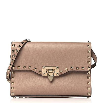 Valentino Garavani Pebbled Calfskin Medium Rockstud Flip Lock Crossbody Bag Poudre 1 of 8