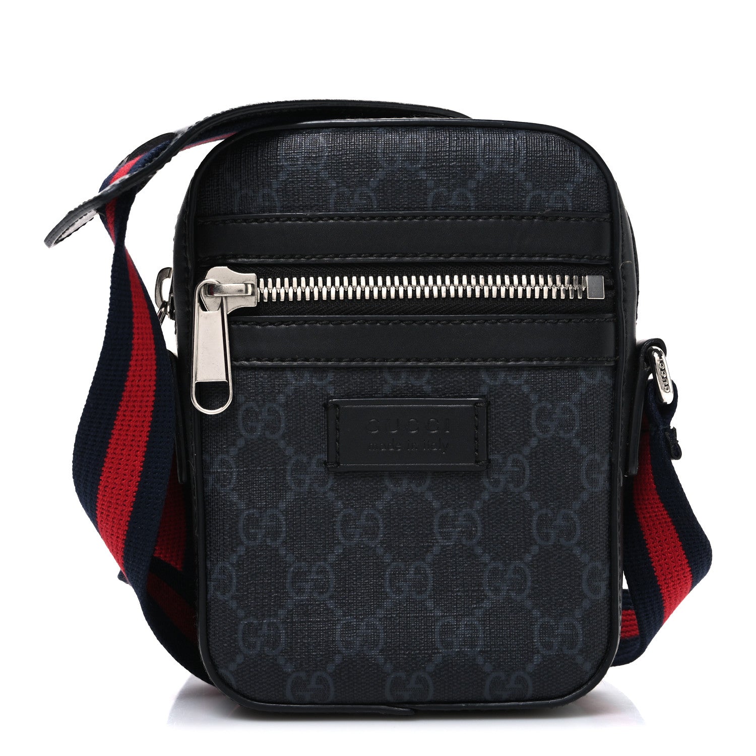 Gucci GG Supreme Monogram Appia Calfskin Web Small Camera Messenger Bag Black Grey 1 of 10