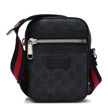 Gucci GG Supreme Monogram Appia Calfskin Web Small Camera Messenger Bag Black Grey 1 of 10
