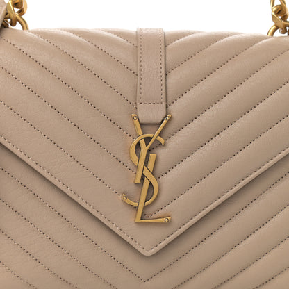 Saint Laurent Sheepskin Matelasse Chevron Monogram Medium College Bag Dark Beige 9 of 11