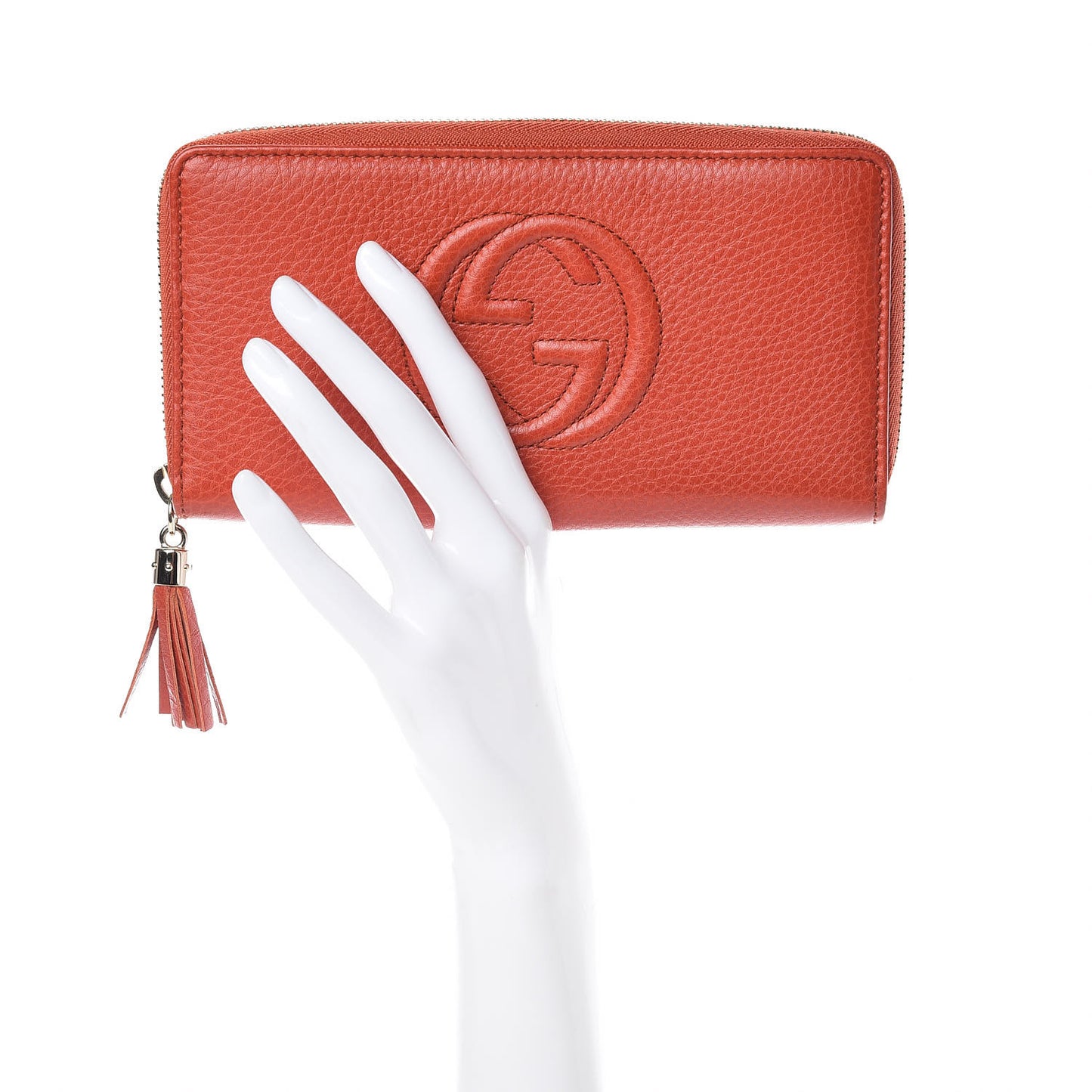 Pebbled Calfskin Soho Zip Around Wallet Sun Orange