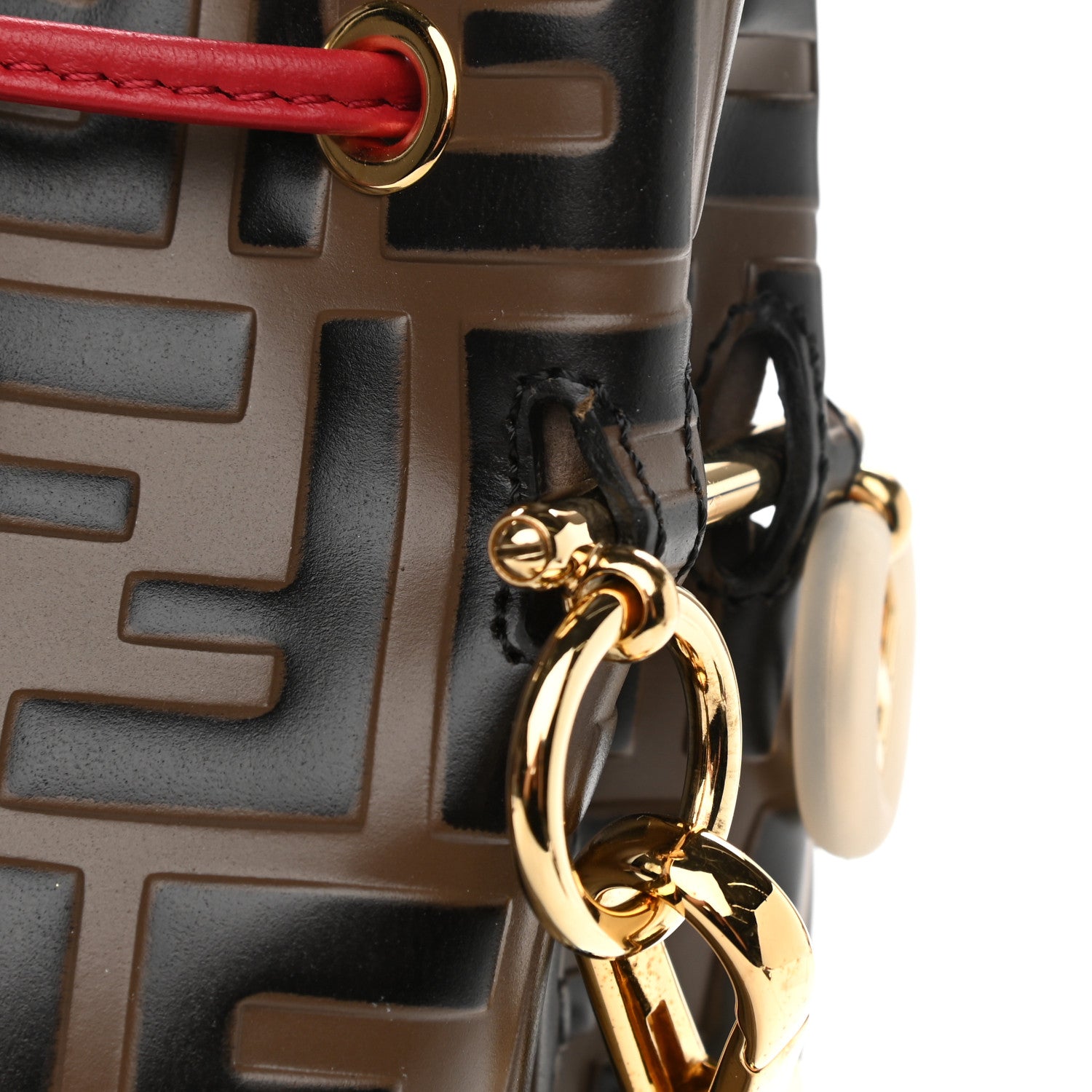 Fendi Vitello Grace F is Fendi Bi-Color FF 1974 Embossed Grande Mon Tresor Bucket Bag Maya Black Fragola 13 of 14