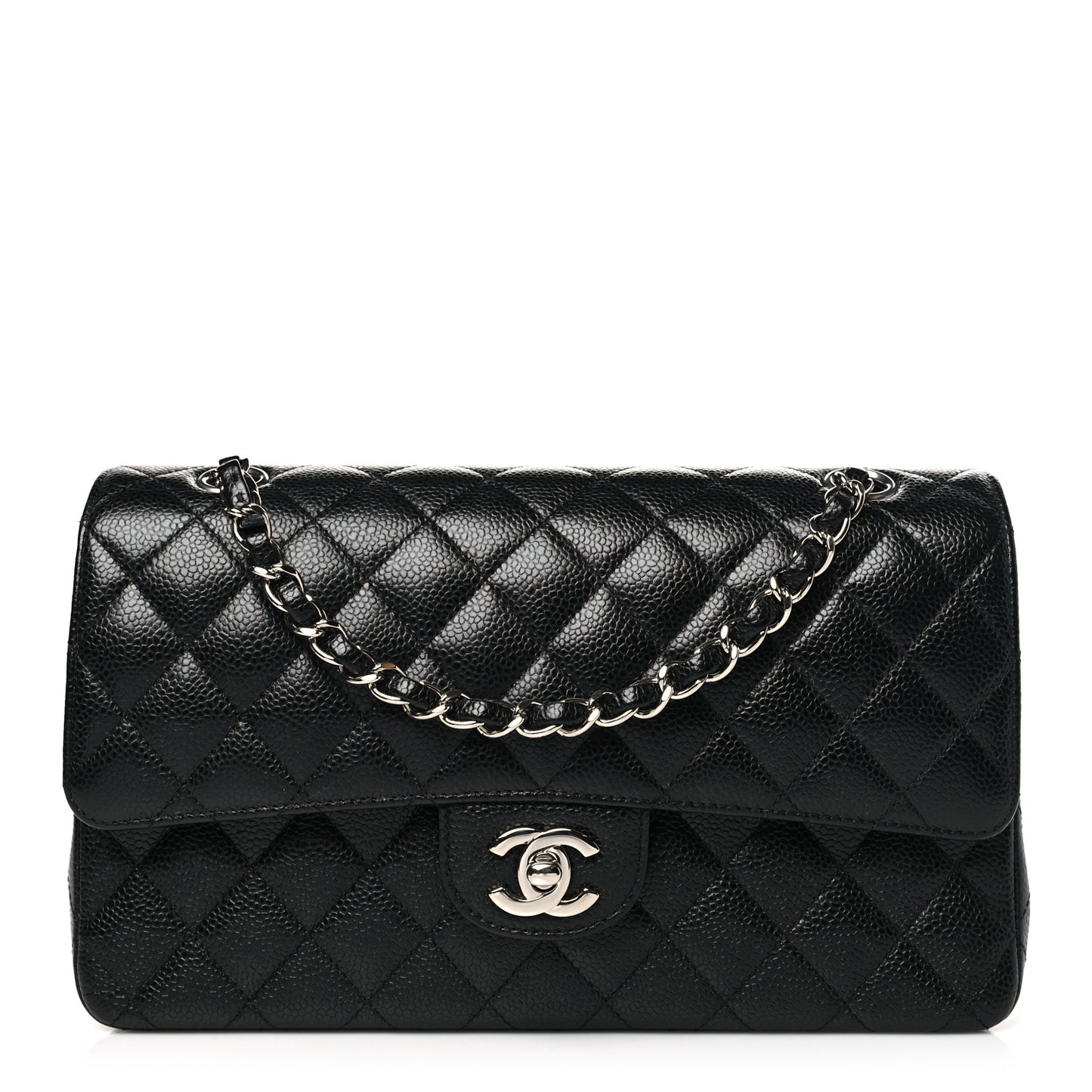 Caviar Quilted Medium Double Flap Black