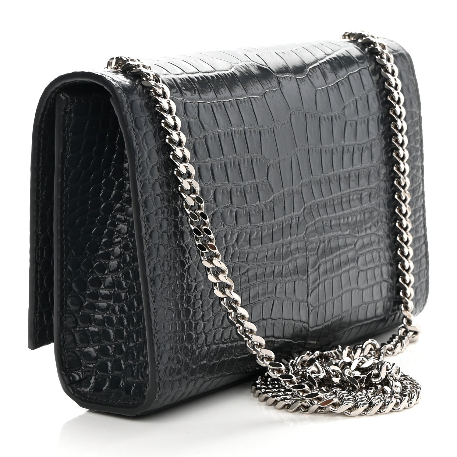 Saint Laurent Calfskin Crocodile Embossed Small Classic Monogram Kate Tassel Satchel Smog 3 of 9