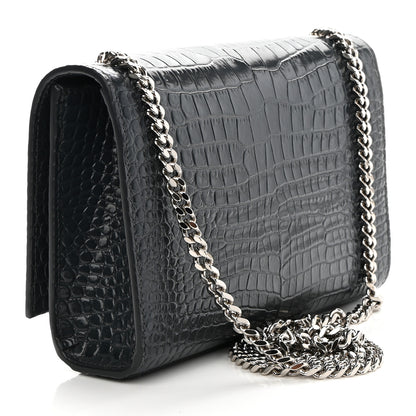 Saint Laurent Calfskin Crocodile Embossed Small Classic Monogram Kate Tassel Satchel Smog 3 of 9