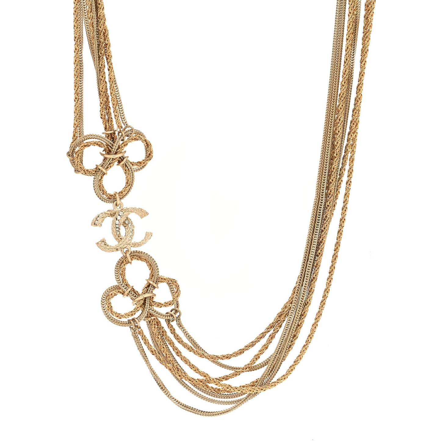Multi Strand Chain Baguette Crystal CC Necklace Gold