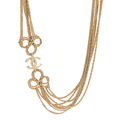 Chanel Multi Strand Chain Baguette Crystal CC Necklace Gold 1 of 5