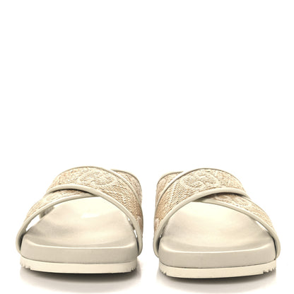 Gucci Raffia GG Monogram Criss Cross Slide Sandals 40 Natural Mystic White 3 of 9