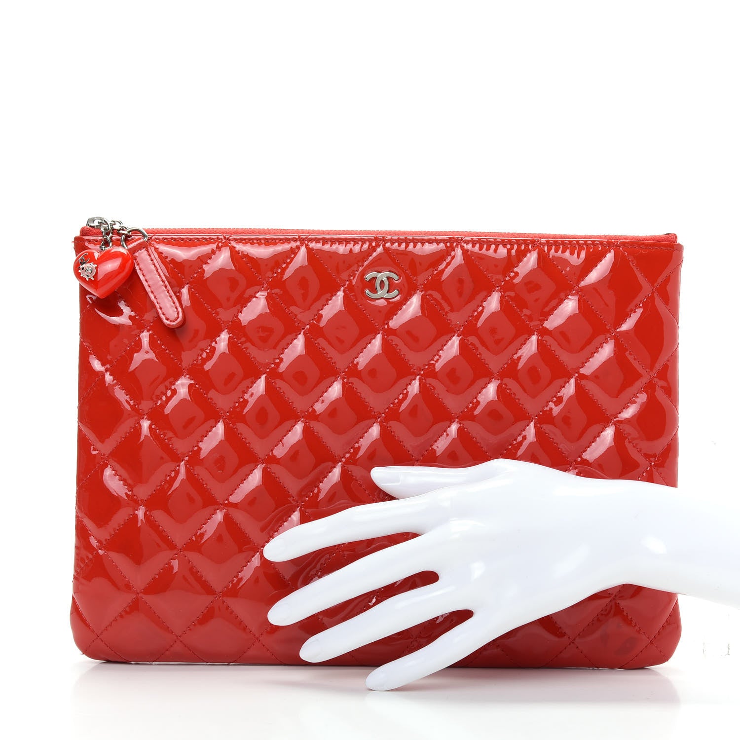 Chanel Patent Calfskin Quilted Valentine Hearts Medium O Cosmetic Case Red 2 of 9