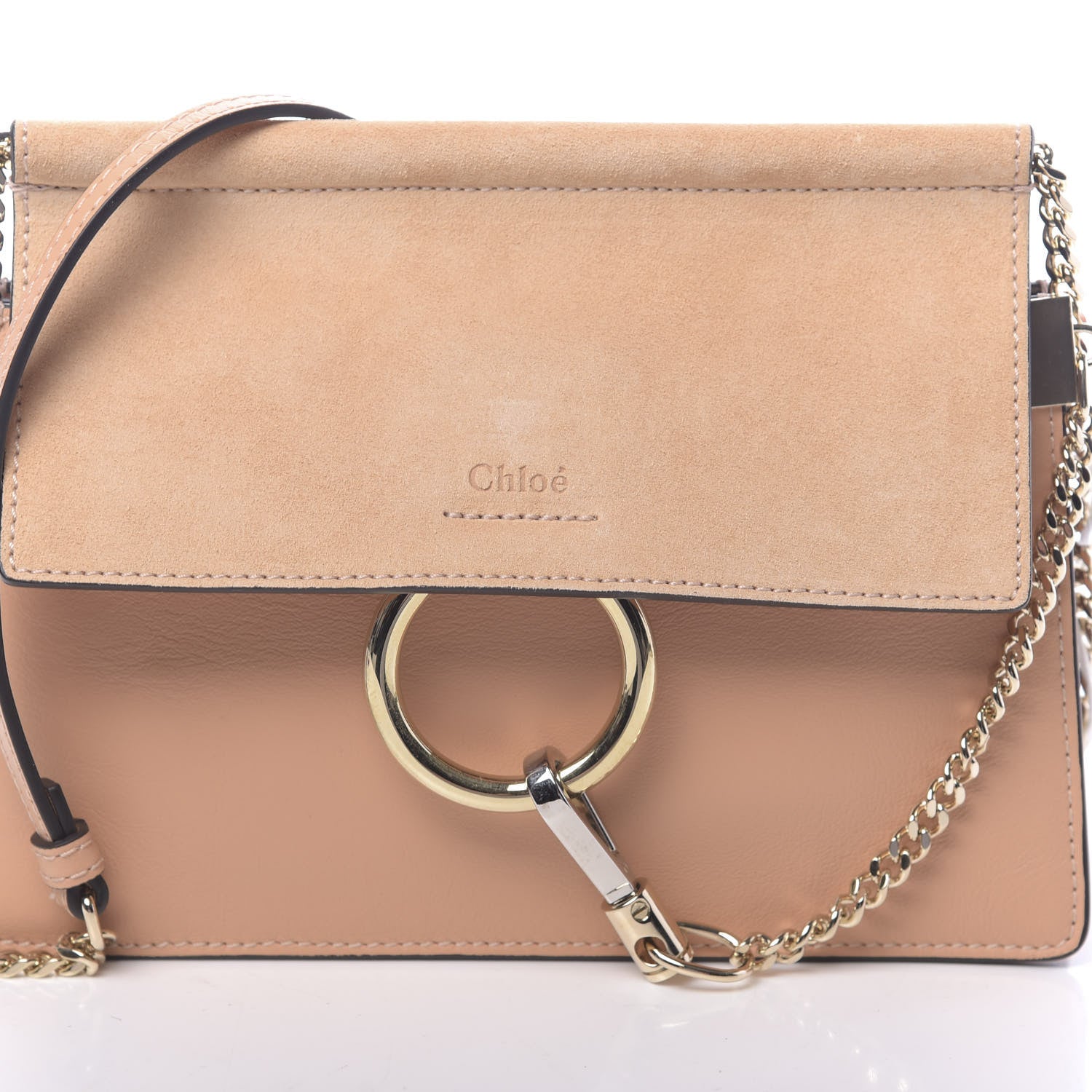 Chloe Calfskin Suede Mini Chain Faye Shoulder Bag Milky Orange 10 of 10