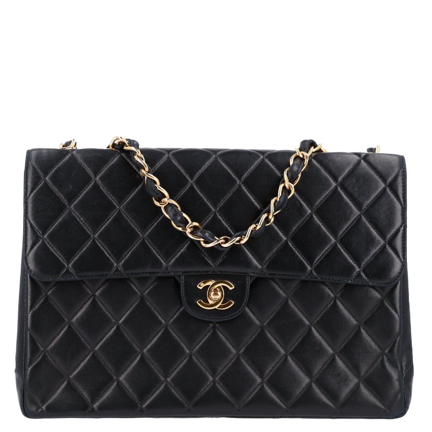 Lambskin Quilted Jumbo Single Flap Black
