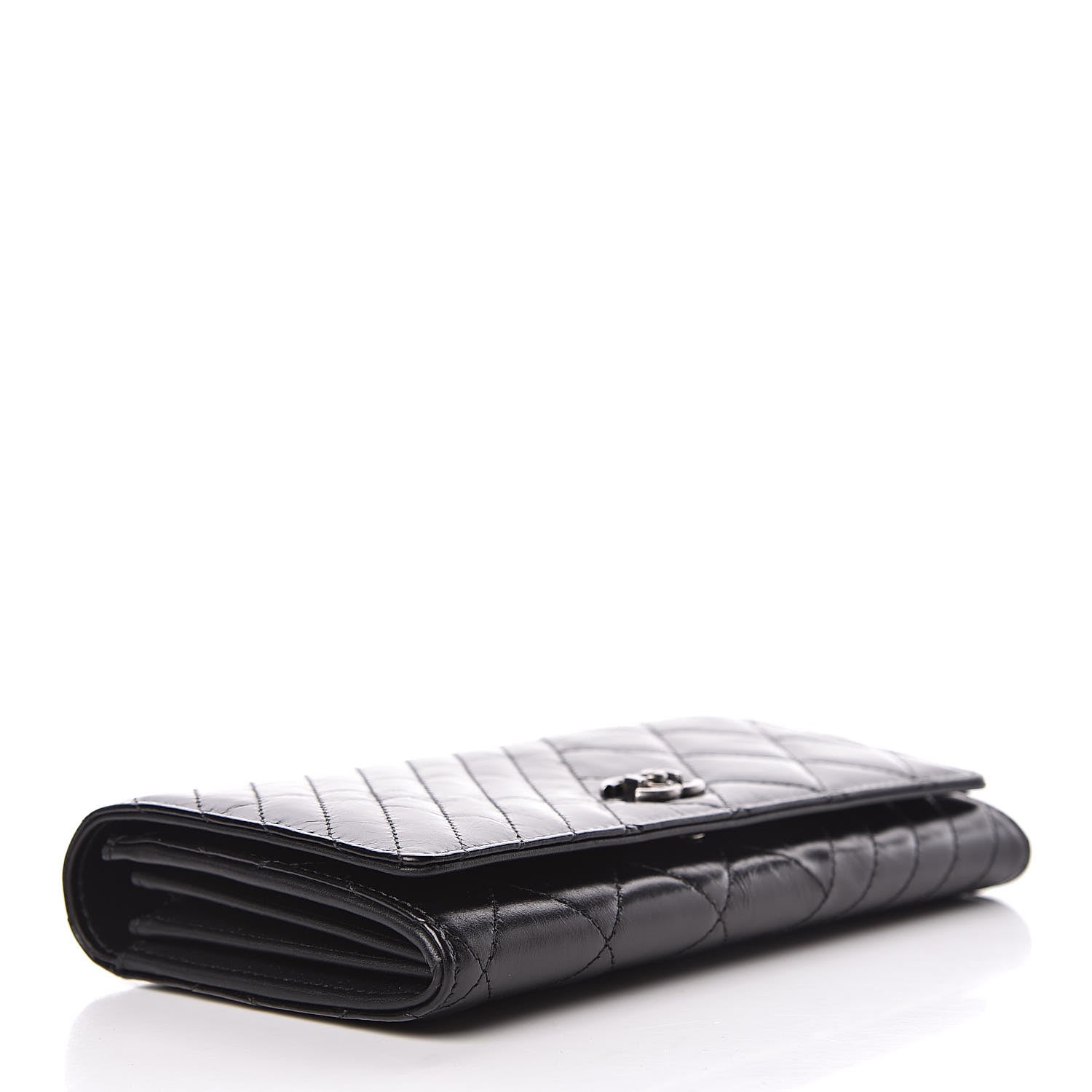 Chanel Glazed Calfskin Quilted Coco Boy Large Gusset Flap Wallet Black 4 of 12
