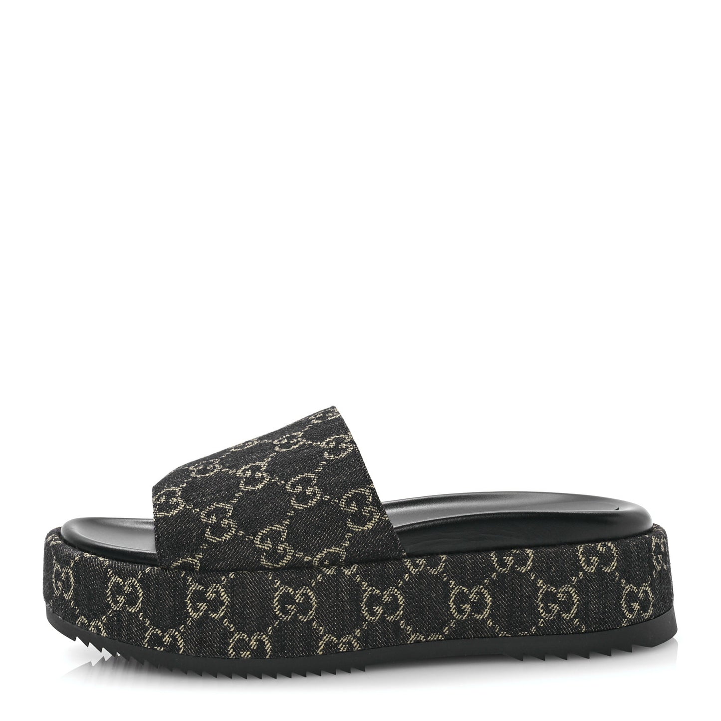 Jacquard Black Denim GG Monogram Angelina Platform 55mm Slide Sandals 40 Black Ivory