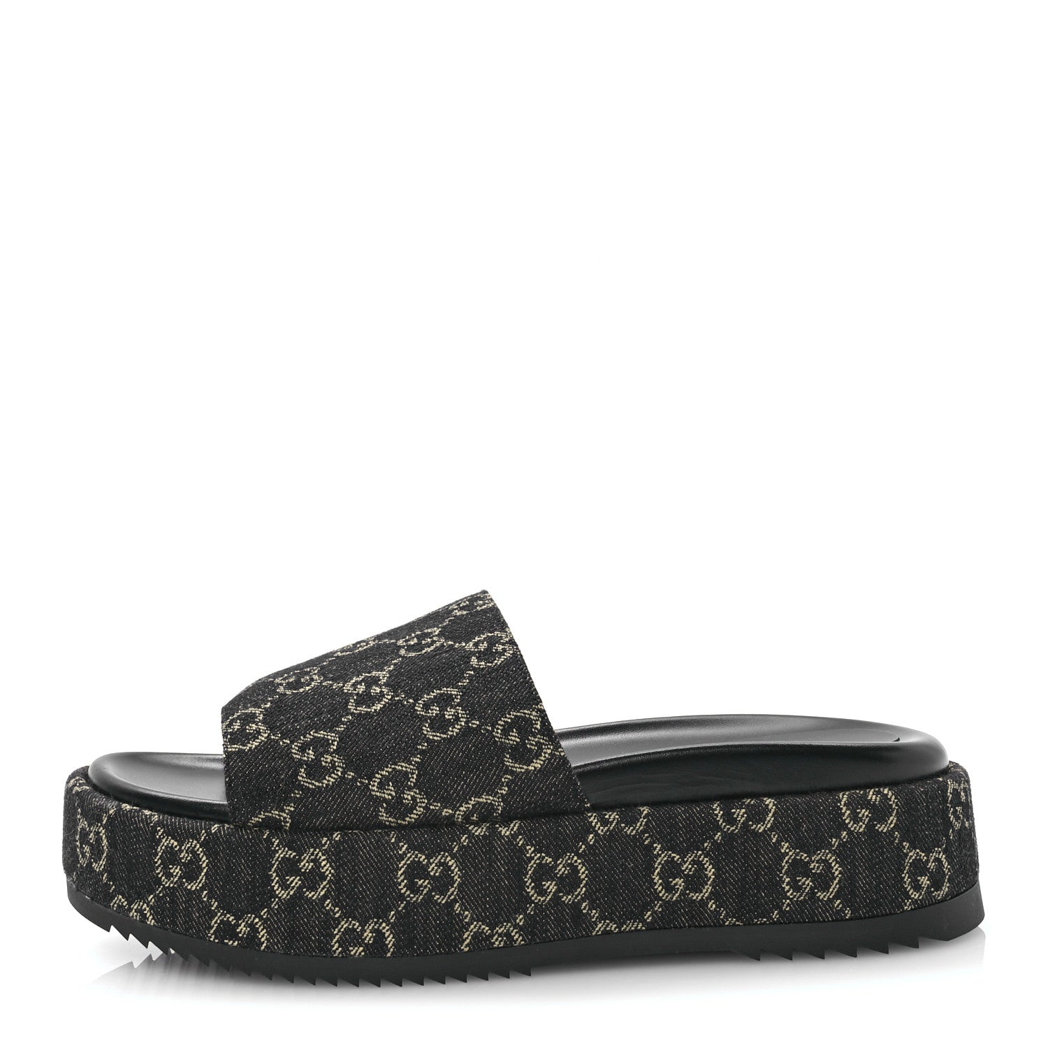 Gucci Jacquard Black Denim GG Monogram Angelina Platform 55mm Slide Sandals 40 Black Ivory 1 of 9
