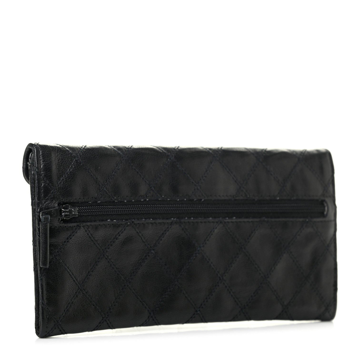 Chanel Lambskin Diamond Stitched Envelope Long Flap Wallet Black 3 of 7