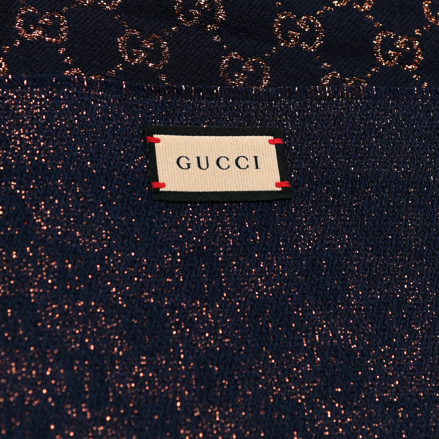 Gucci Wool Silk Jacquard GG Monogram Stenix Scarf Navy Yellow 4 of 5