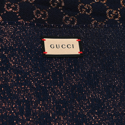 Gucci Wool Silk Jacquard GG Monogram Stenix Scarf Navy Yellow 4 of 5