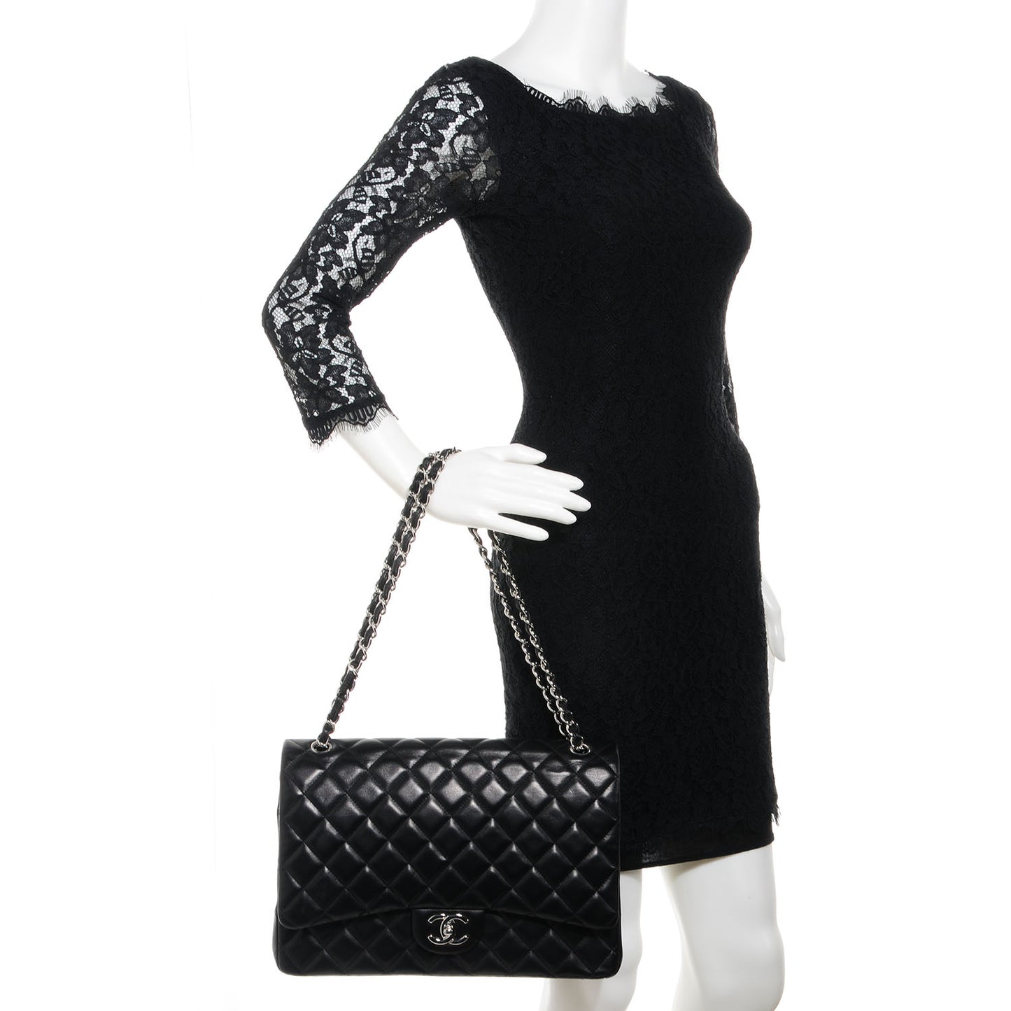 Lambskin Quilted Maxi Double Flap Black