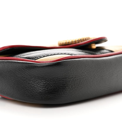 Gucci Vintage Effect Calfskin Matelasse Diagonal Striped Super Mini Torchon GG Marmont Shoulder Bag Black Beige 9 of 13