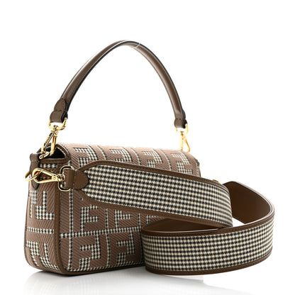 Fendi Wool Vitello King Houndstooth FF Embroidered Baguette Beige Moro 2 of 11