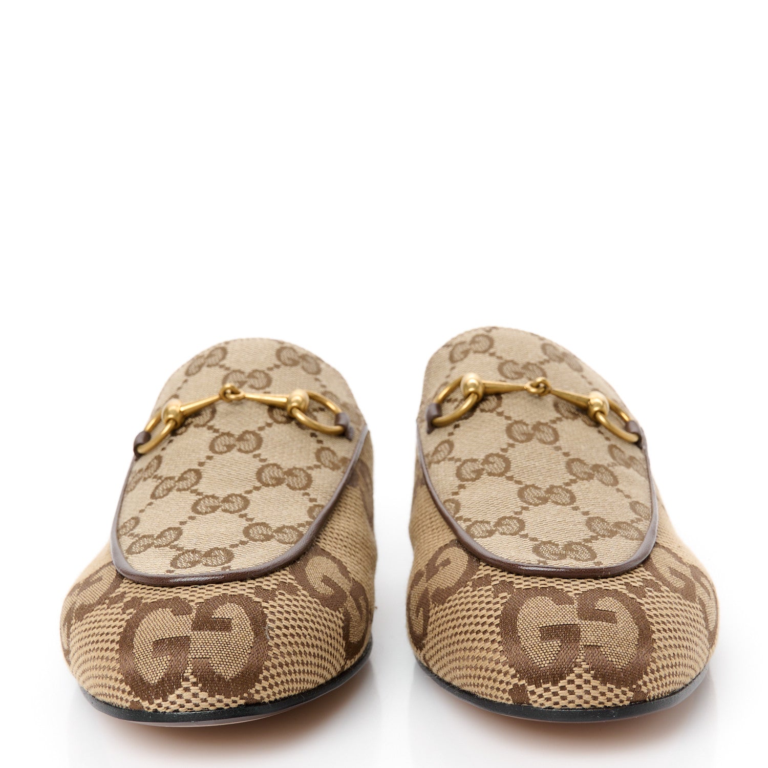 Gucci Monogram Jumbo GG Malaga Kid Womens Princetown Slippers 38 Camel Ebony New Acero Beige 3 of 10