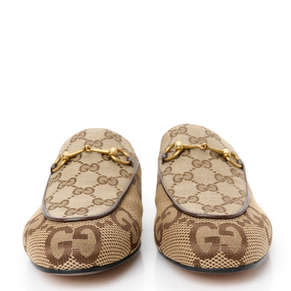 Gucci Monogram Jumbo GG Malaga Kid Womens Princetown Slippers 38 Camel Ebony New Acero Beige 3 of 10