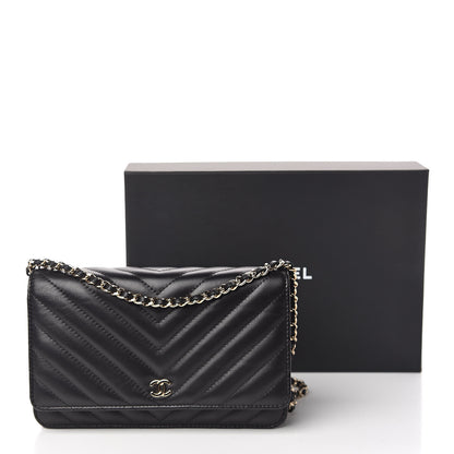 Chanel Lambskin Chevron Quilted Wallet On Chain WOC Black 12 of 12