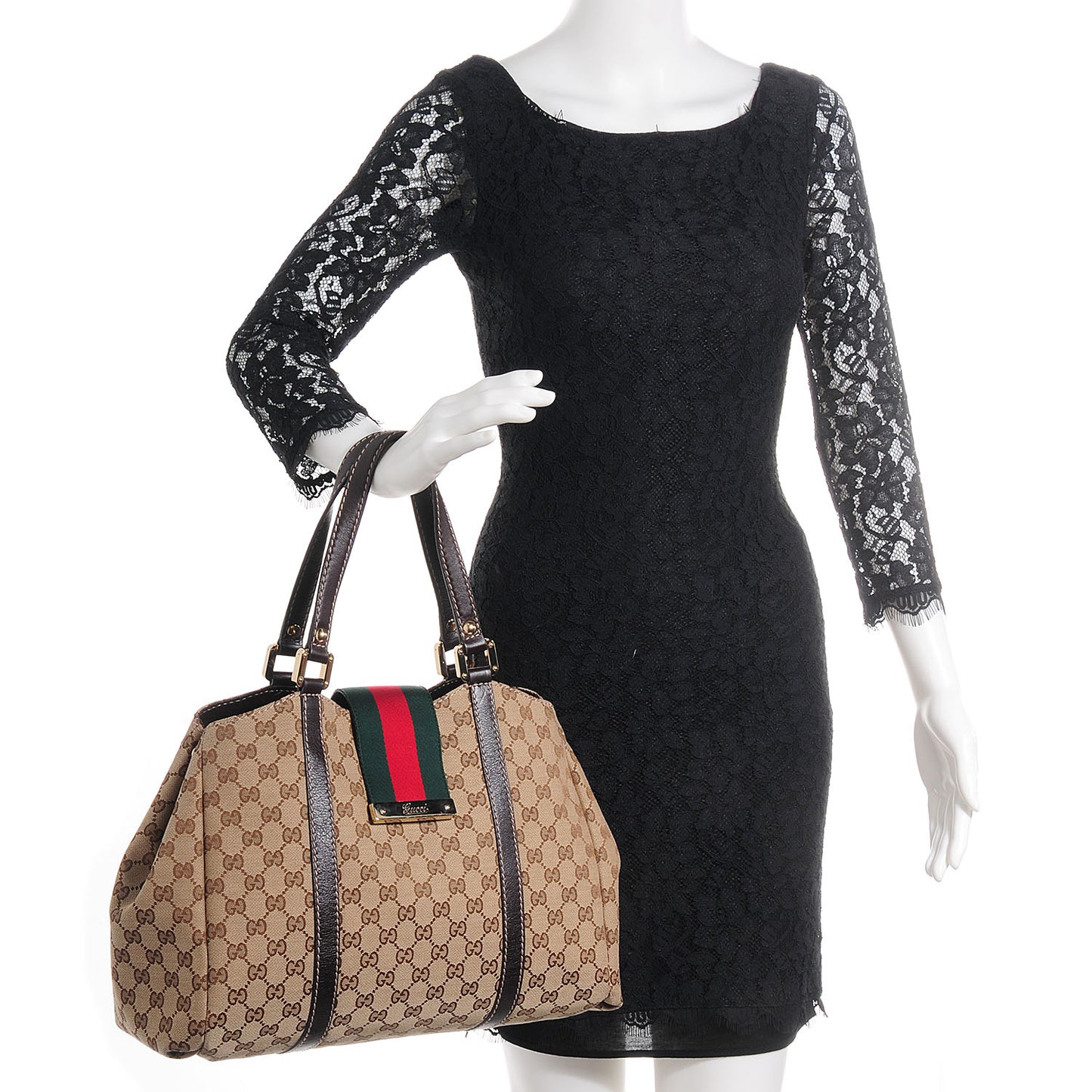 Monogram Large New Ladies Web Tote Dark Brown