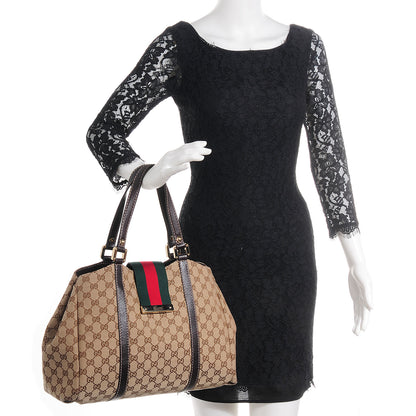 Gucci Monogram Large New Ladies Web Tote Dark Brown 2 of 7