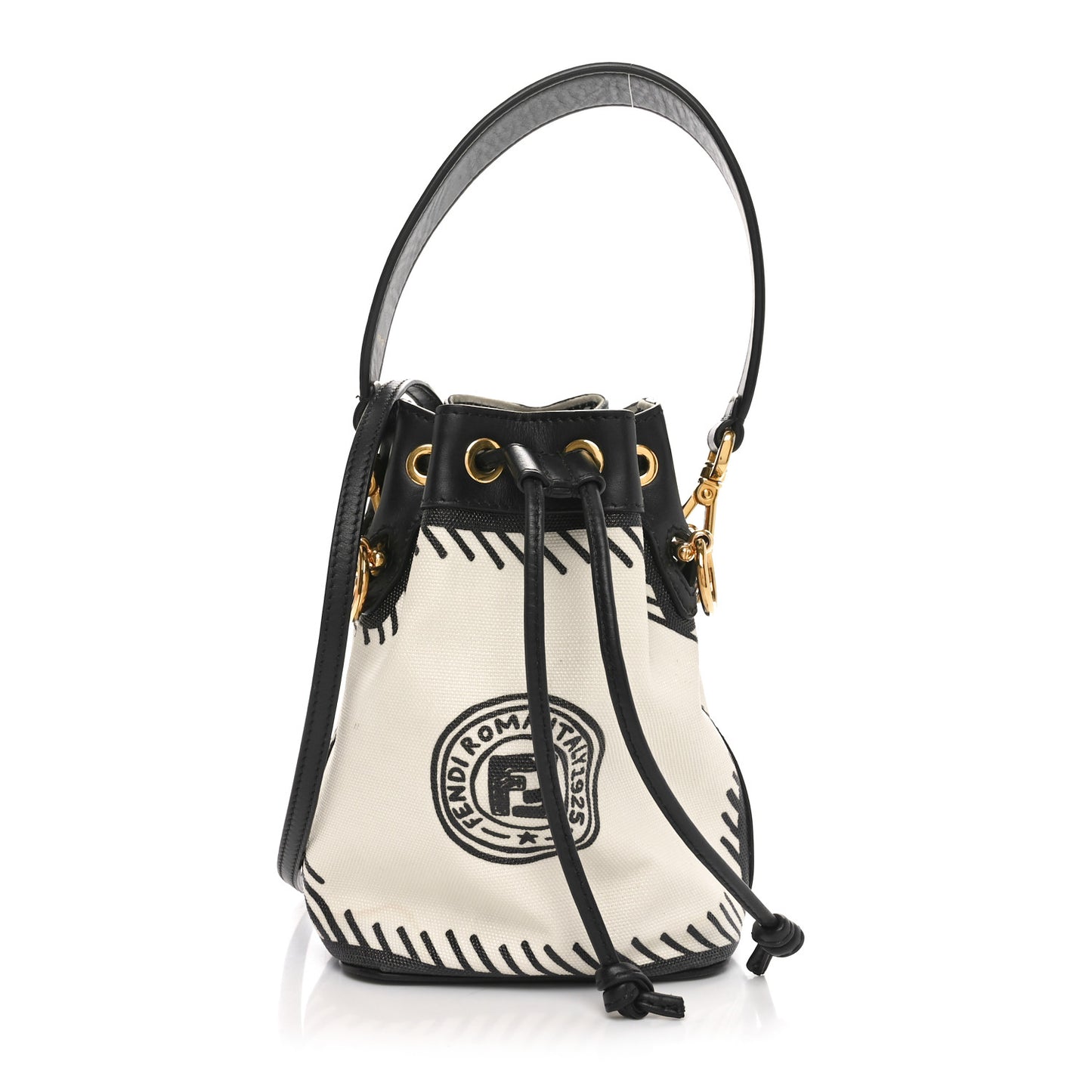 X JOSHUA VIDES Canvas Calfskin F is Fendi Mini Mon Tresor Bucket Bag White Black