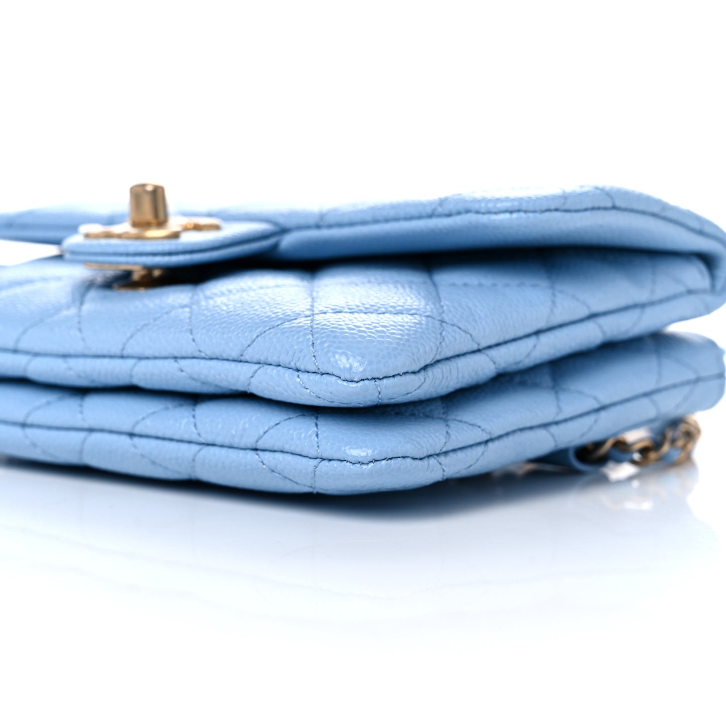 Shiny Caviar Pick Me Up Flap Belt Bag Light Blue