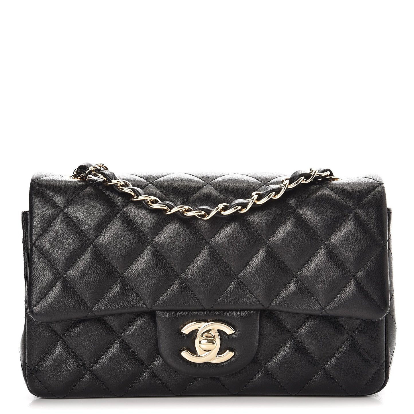 Lambskin Quilted Mini Rectangular Flap Black