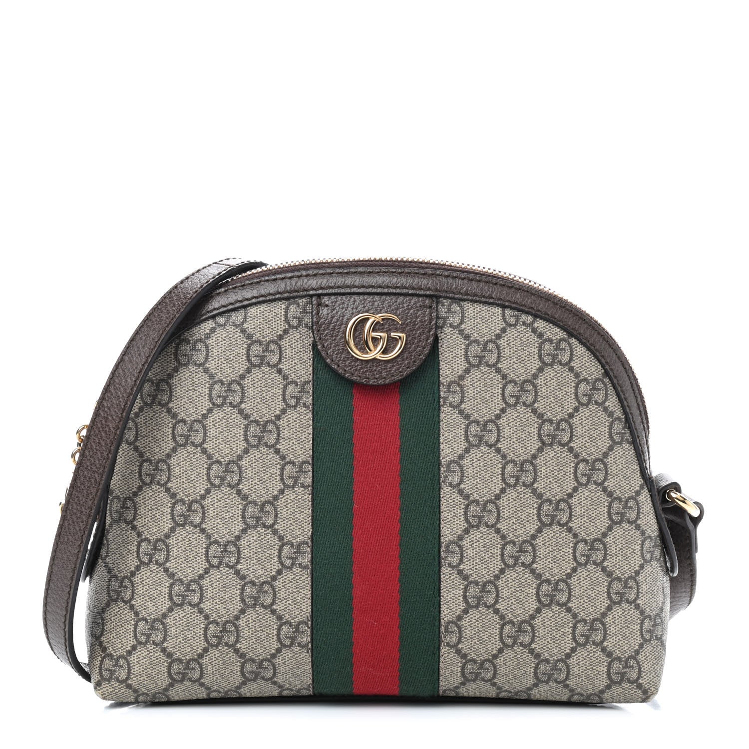 Gucci GG Supreme Monogram Textured Dollar Calfskin Web Small Ophidia Dome Shoulder Bag Beige Ebony New Acero 1 of 9